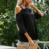 Bluse mit Blumenapplikation und schulterfreier Passform
